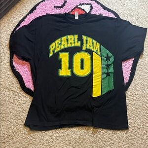 Pearl Jam '10' Graphic Band Tee - Black with Yellow & Green Y2K